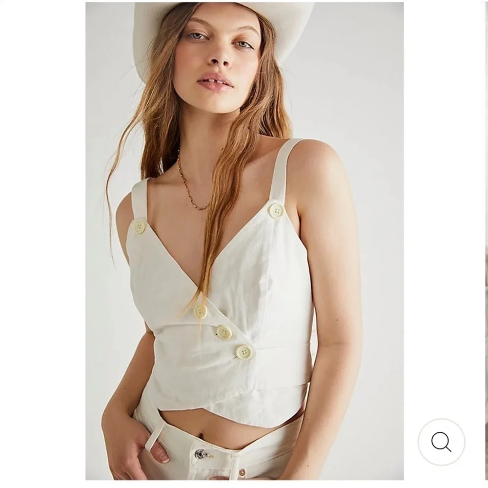 Free People Endless Summer Little‎ tied up ivory cotton top blouse Sz L